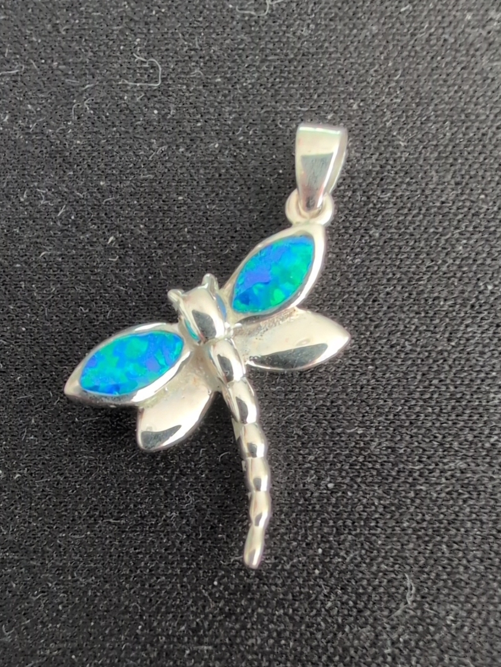 Sterling Silver Dragonfly Pendant with Blue-Green Opal Inlay